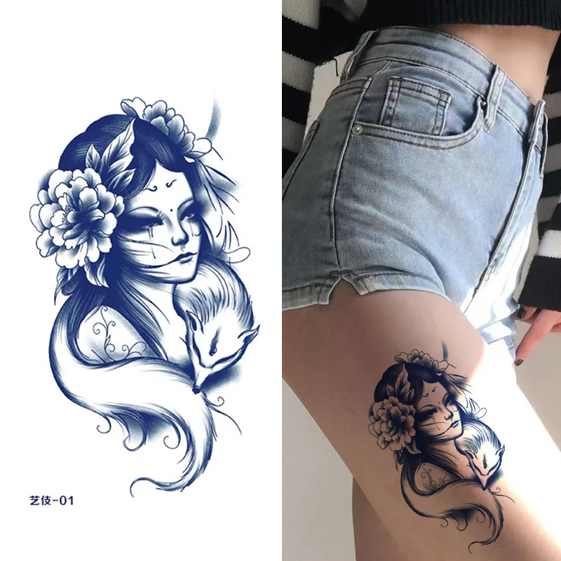 Herbal Semi-Permanent Waterproof Chinese Style Buddha Geisha Guan Gong Pattern Juice Tattoo Stickers