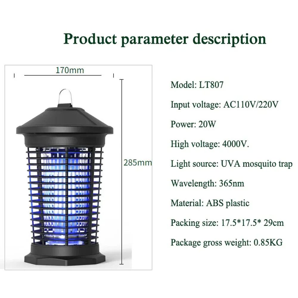 Assassino do Mosquito Choque Elétrico Impermeável, Ceifador do Mosquito, Lâmpada ao ar livre do assassino de pragas, Jardim, 4000V, 20W