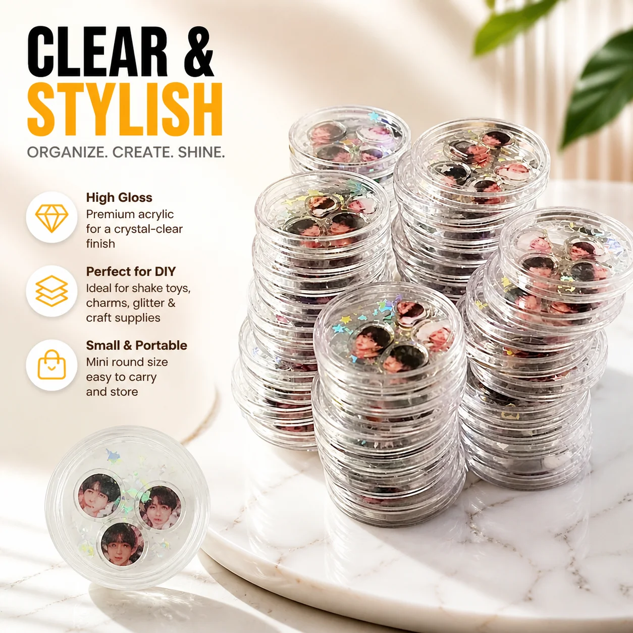 1/5/10/20 Pcs Good Appearance Round Transparent Acrylic Storage Box Mini Clear Case for Kpop Photocard DIY Shaker Charm