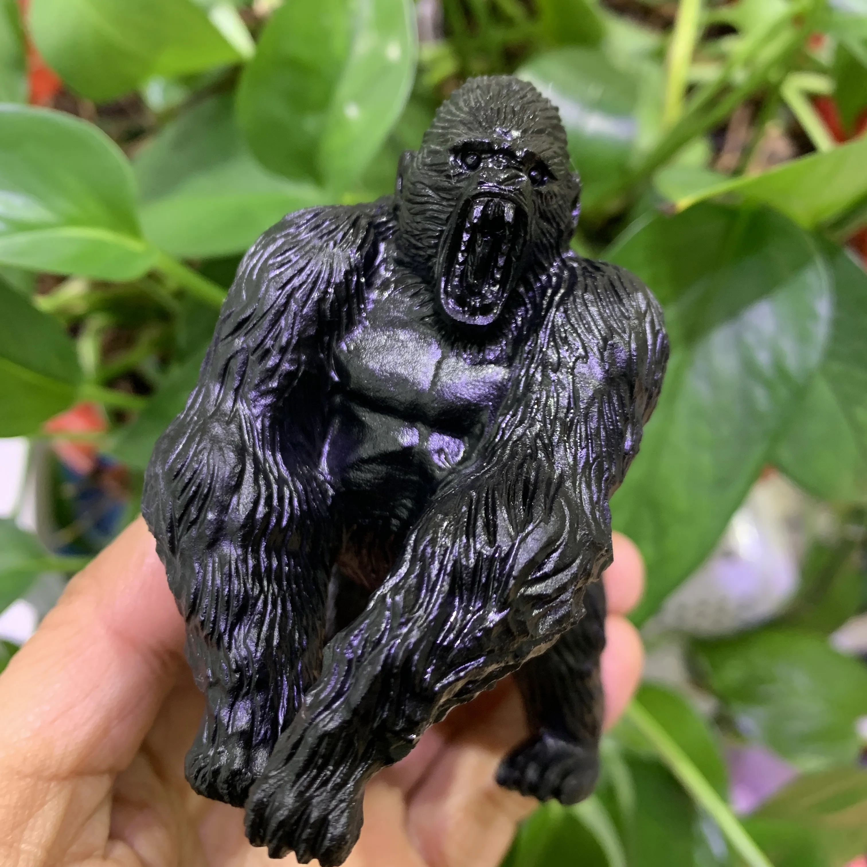 Natural Black Obsidian Carved orangutan sculpture Gorilla Figurine Statue