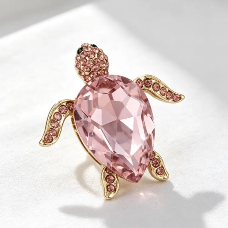 Crystal Sea Turtle Brooch Vivid Reptile Animal Shape Alloy Pin Sparkly Stone Inlay Suit Scarf Decor Fashion Women Jewelry