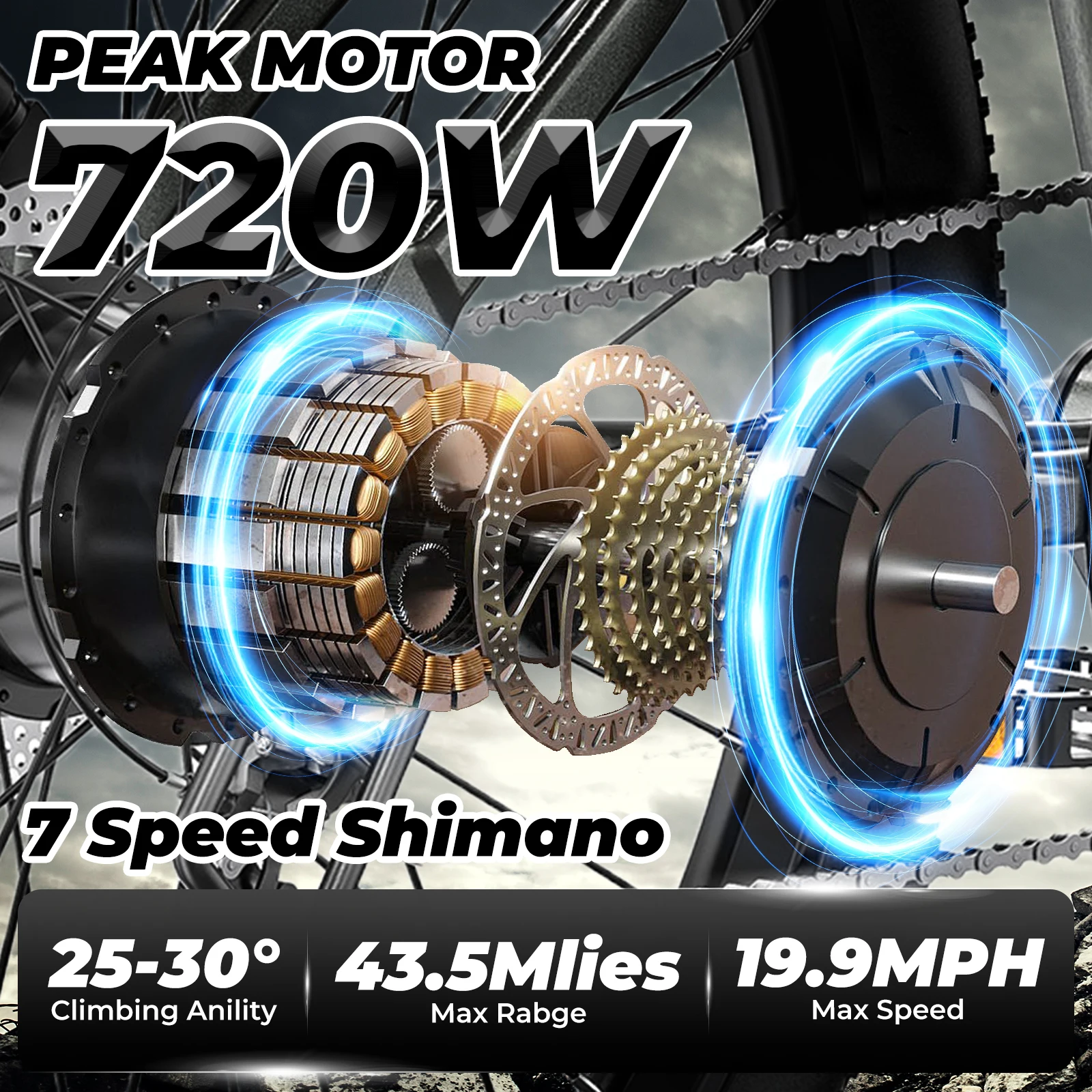 Bicicleta eléctrica para adultos, bicicleta de montaña eléctrica de 26 pulgadas con batería desmontable, motor máximo de 720W y 36V, bicicleta eléctrica de 7 velocidades y 20MPH