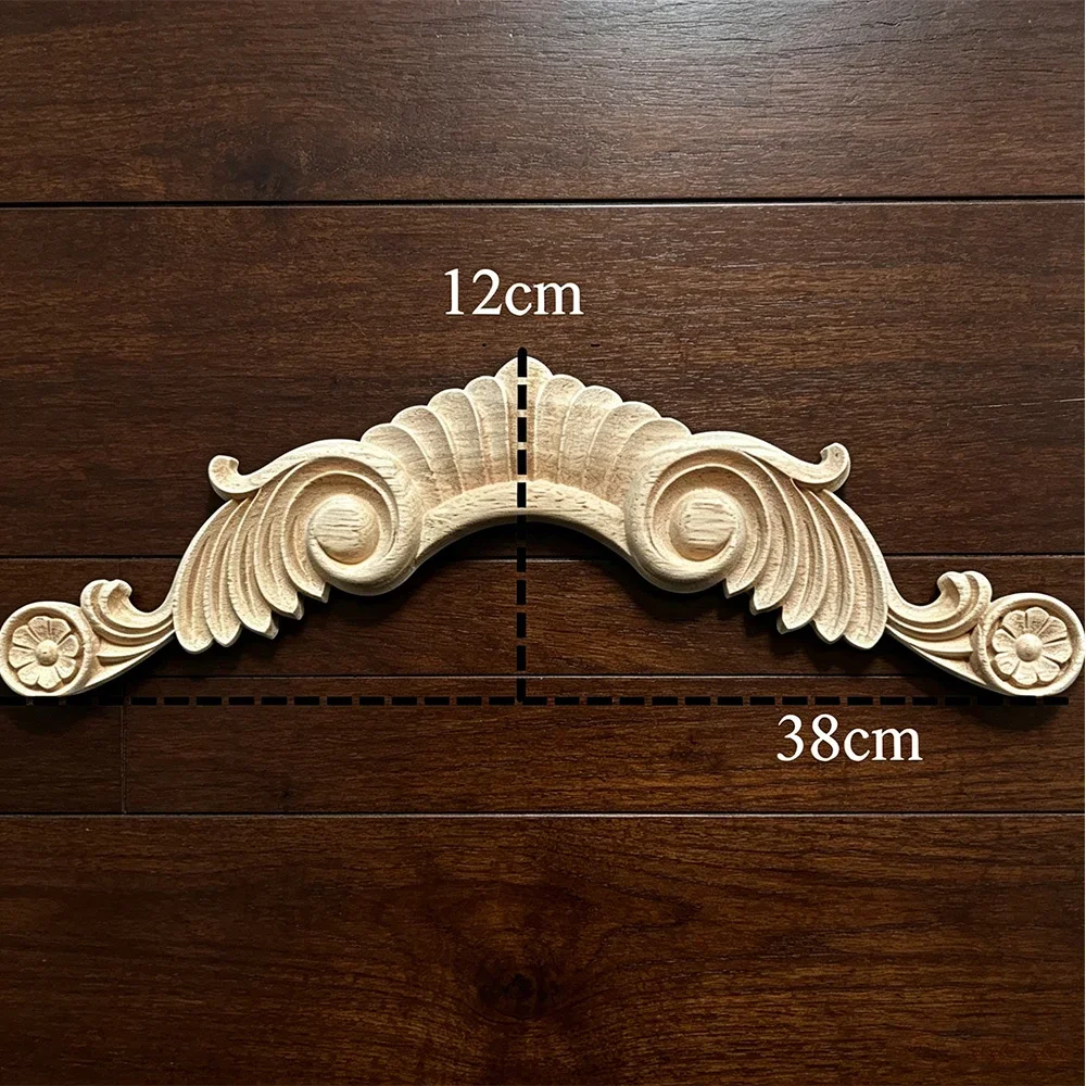 38-65cm Floral Wood Carved Corner Applique Vintage Wooden Carving Decal for Furniture Cabinet Door Frame Wall Home Decor Crafts