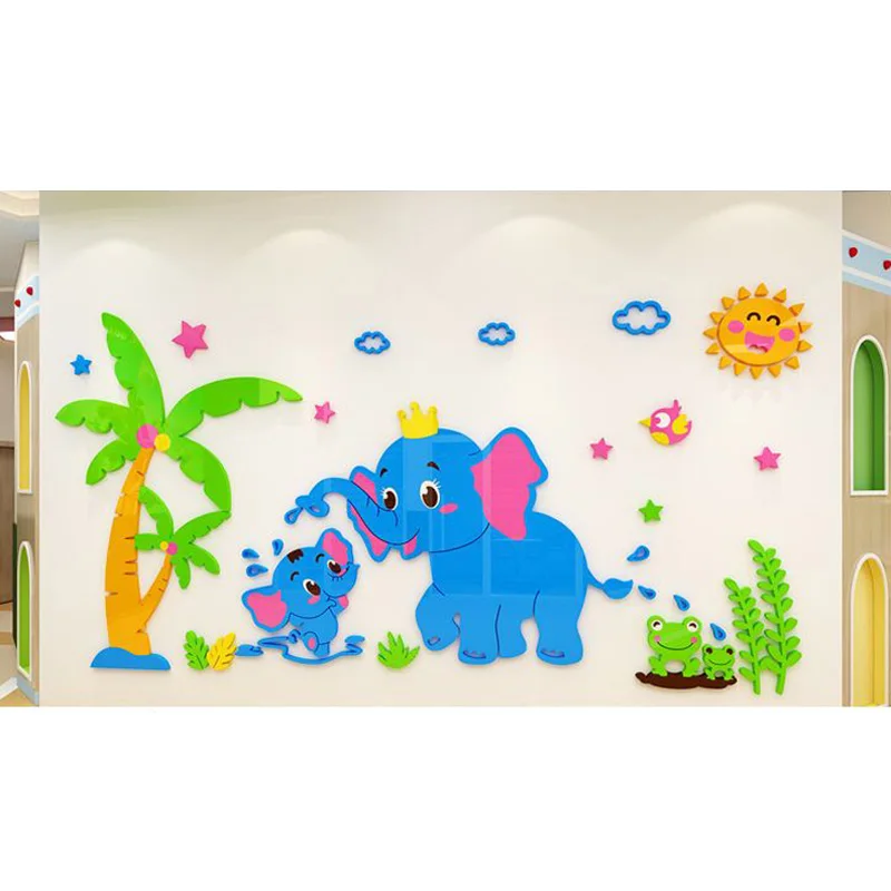 

Cartoon Animal Kindergarten Classroom Decor Wall Sticker Home Living Room Child Room 3D Stereo Acrylic Waterproof Wall Sticker