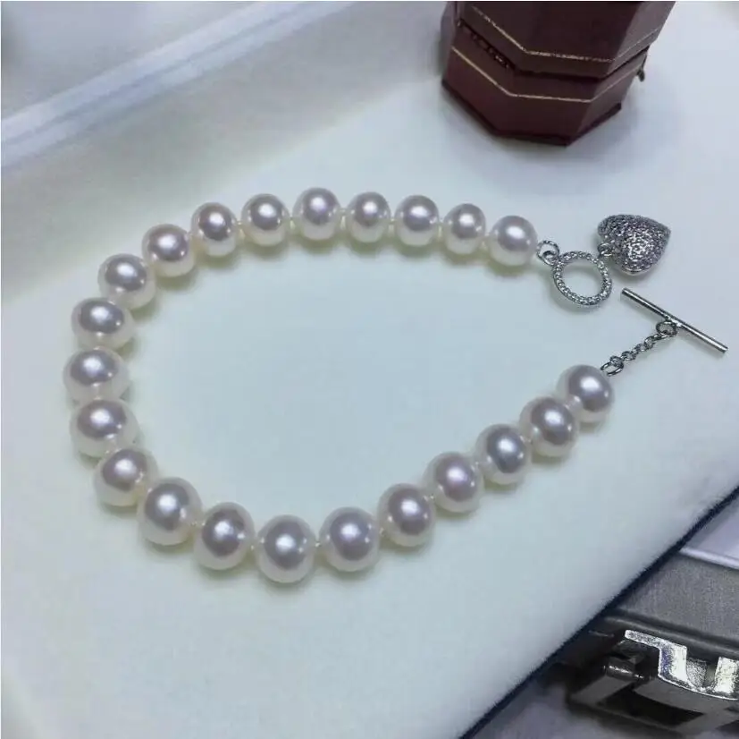 

charming 8-9mm south sea round white pearl bracelet 7.5-8" 925s