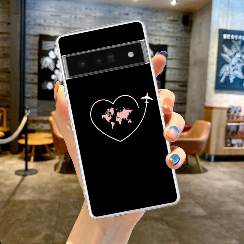 Cartoon World map scenery direction Phone Case For Google Pixel 9 Pro XL 8 7 6 Pro 8A 7A 6A 5 4 5A 4A 3A XL 5G Soft Clear Cover
