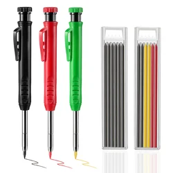 Solid Carpenter Pencil Set Scriber Marking Tools Deep Hole Marker with Sharpener and Refills for Mechanical WoodworkingArchitect