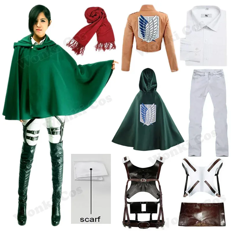 

Mikasa Ackerman Cosplay Costume Eren Jaeger Levi Rivaille Shingeki No Cosplay Kyojin Cape Full Set for Men Women Outfits