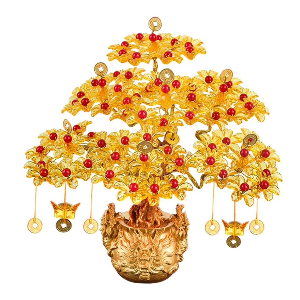 Tree Feng Shui Lucky Sculptures Crafts Bonsai Style Prosperity for Office Decoration Table Wedding Furnishings