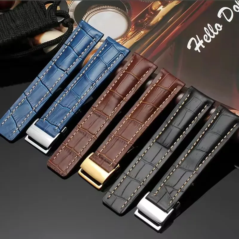 For Breitling Watch Strap Aviation Timing Cross Ocean Avenger Challenger Culture Cowhide Men's Watch accessories Band 22mm 24mm