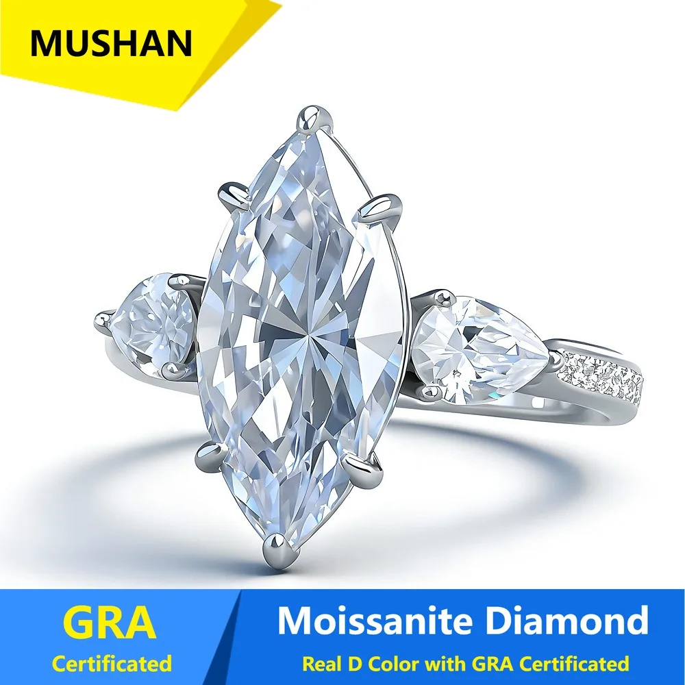 

MUSHAN Luxury Jewelry 925 Sterling Silver Ring Band Women GRA Certificated Moissanite Diamond Emerald D Color Rings Fine Jewelry