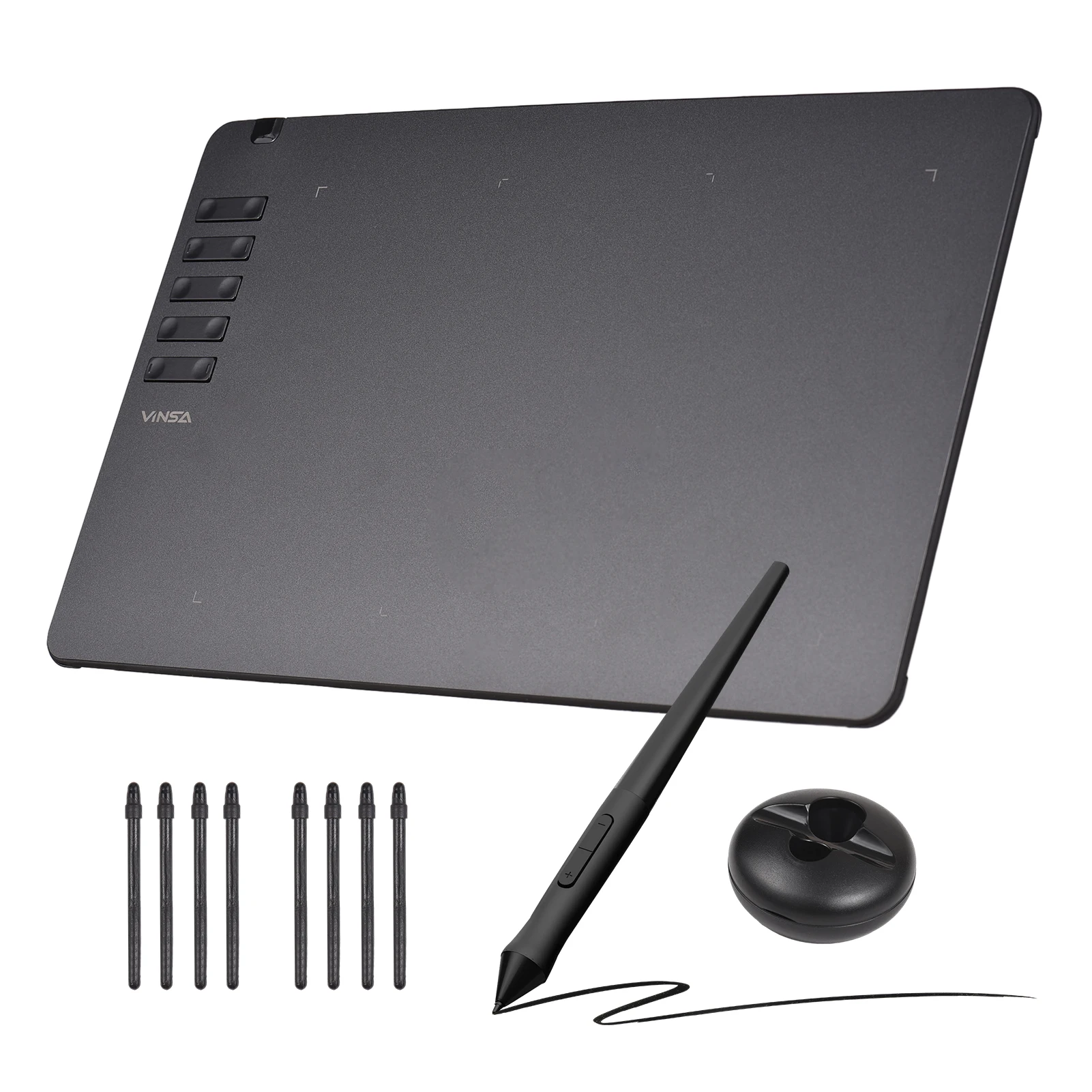 VINSA T906 Graphics Drawing Tablet Ultra-thin Art Creation Sketch with Battery-free Stylus 8 Pen Nibs 8192 Levels Pressure