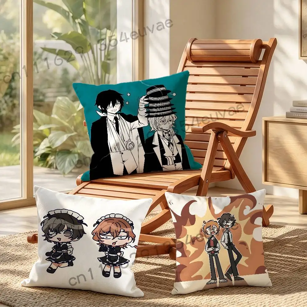 Kawaii Dazai Chuuya CP B-Bungo Pillow Case Pillowcase, Double-sided Printed, Sofa Cushion, Bedroom Headboard Pillow