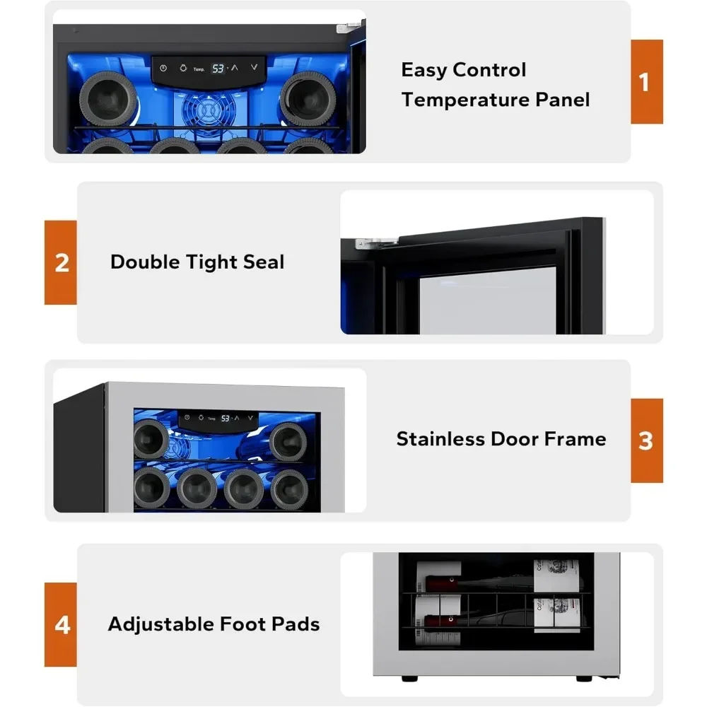 ตู้เย็นถังแช่ไวน์ตู้แช่ไวน์32ขวดพร้อมระบบควบคุมอุณหภูมิ38-65 ℉ ตู้แช่ไวน์แบบตั้งอิสระ