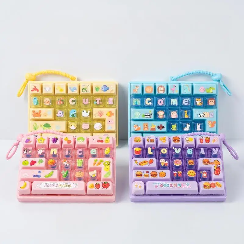 Cartoon Cute 26 Keys Keyboard Fidget Toy Keychain Anti‑Anxiety Stress Relief Bag Charm Backpack Hanging Pendant Gift Ornament