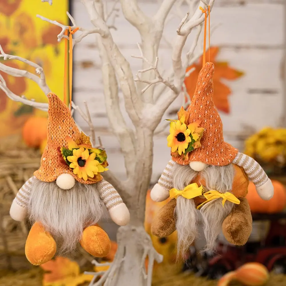 Funny Decorative Thanksgiving Doll Ornaments Soft Cartoon Gnome Doll Ornaments Cute Sunflower Gnome Doll Autumn Decor