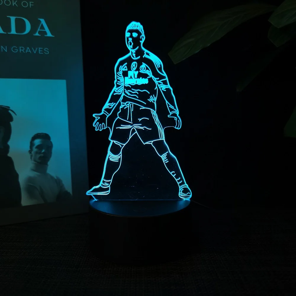 Estrela do futebol C Ronaldo 3D Night Light, modifique seu quarto, tornando-o o presente perfeito para os fãs de esportes, mude 16 cores