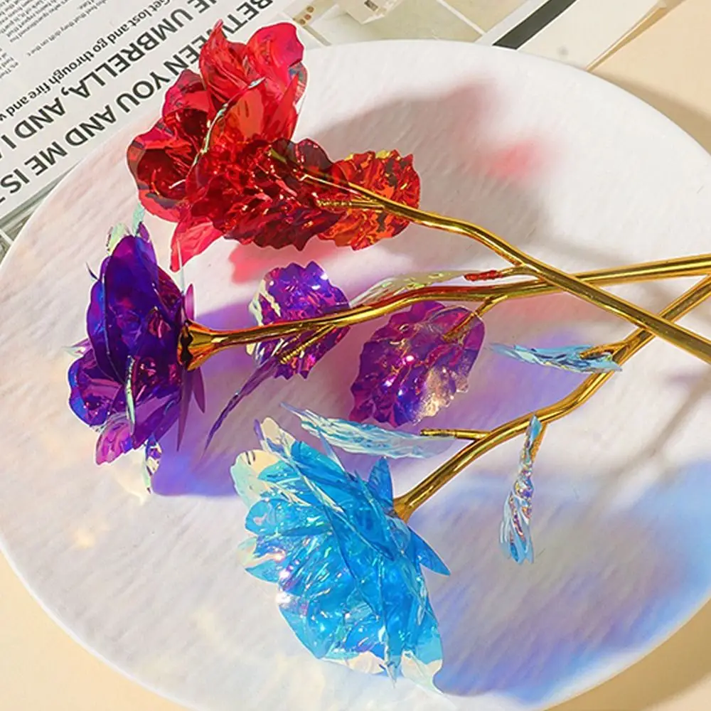 Colorful Gold Foil Rose Flower Handcrafted Photography Props Artificial Crystal Flower Fade Resistant Gifts Eternal Roses