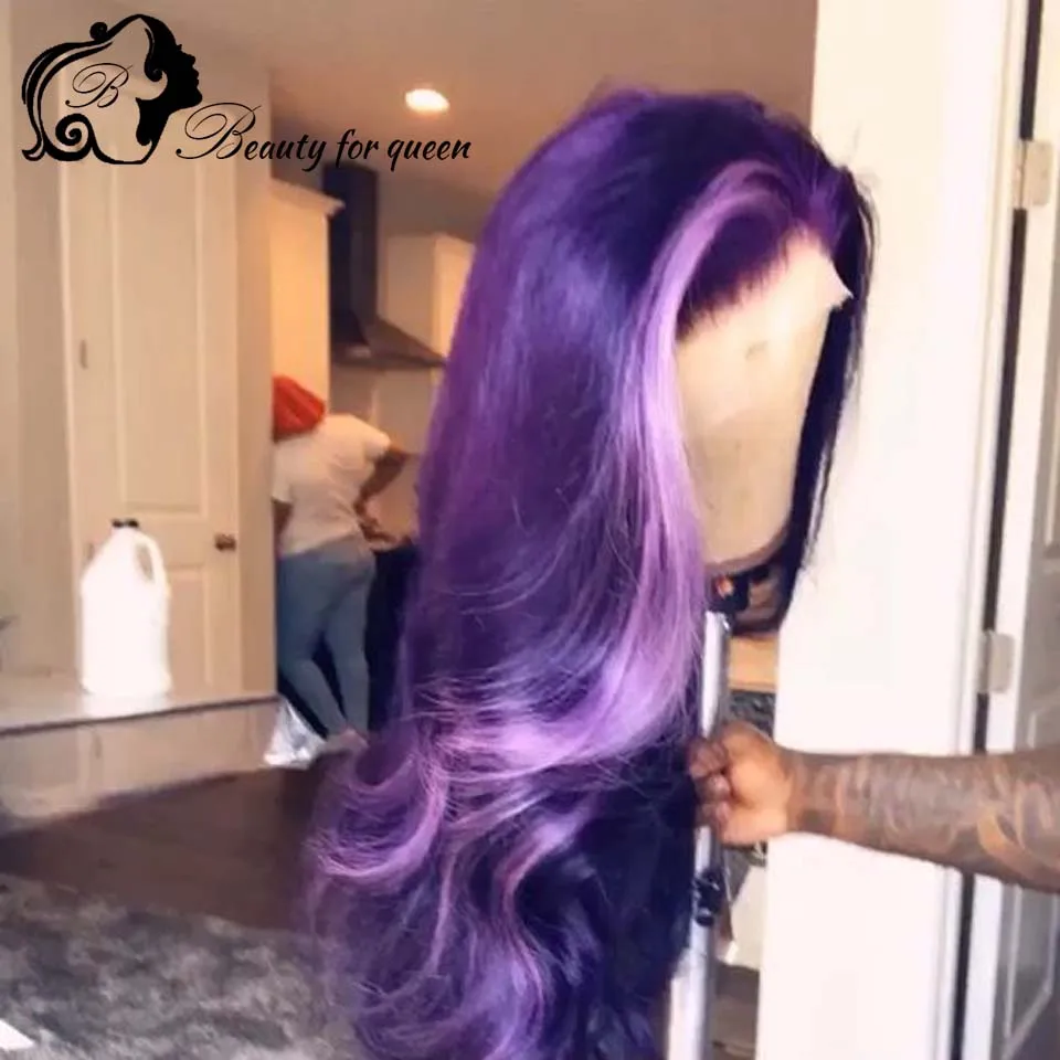 

Cosplay Highlight Light Purple Body Wave Transparent 13x4 HD Lace Frontal Wigs Brazilian Human Hair Wig For Women Pre Plucked