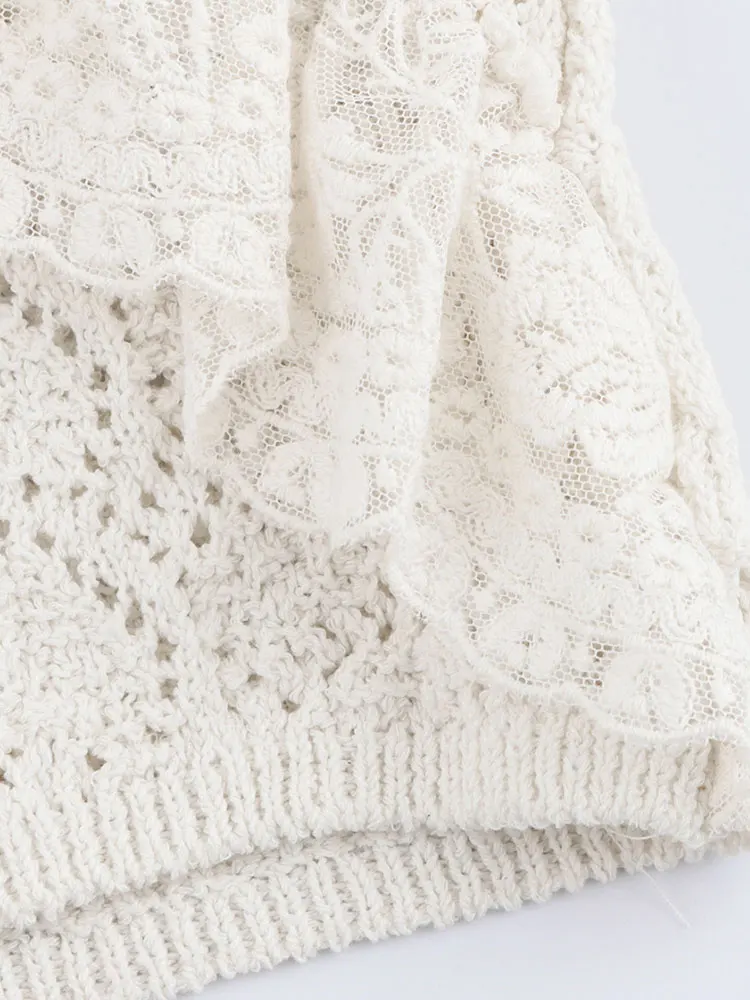 TFAFXY-Tops de punto escalonados para mujer, suéter Beige de manga corta, Tops, moda informal, elegante, jerséis de punto Y2k, verano 2025