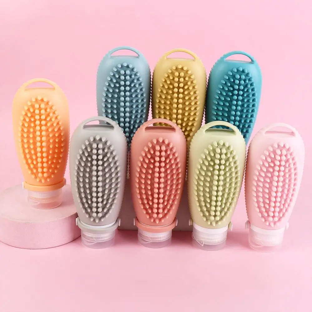 Travel-friendly Lotion Dispensing Bottle Leak Proof Refillable Bottle Silicone Massage Brush Portable Water Proof