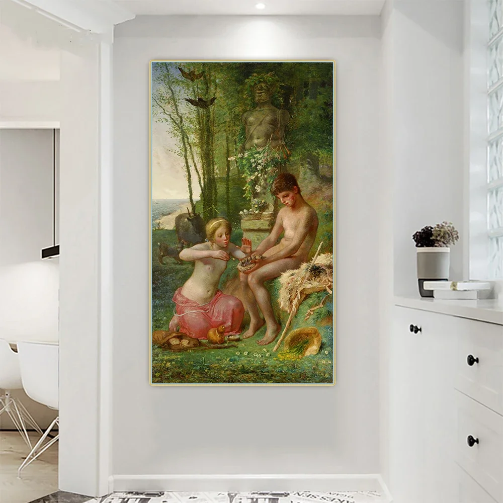 Citon Jean Francois Millet《Spring, Daphnis and Chloe》Canvas Art Oil Painting Artwork Picture Wall Decor Backdrop Home Decoration