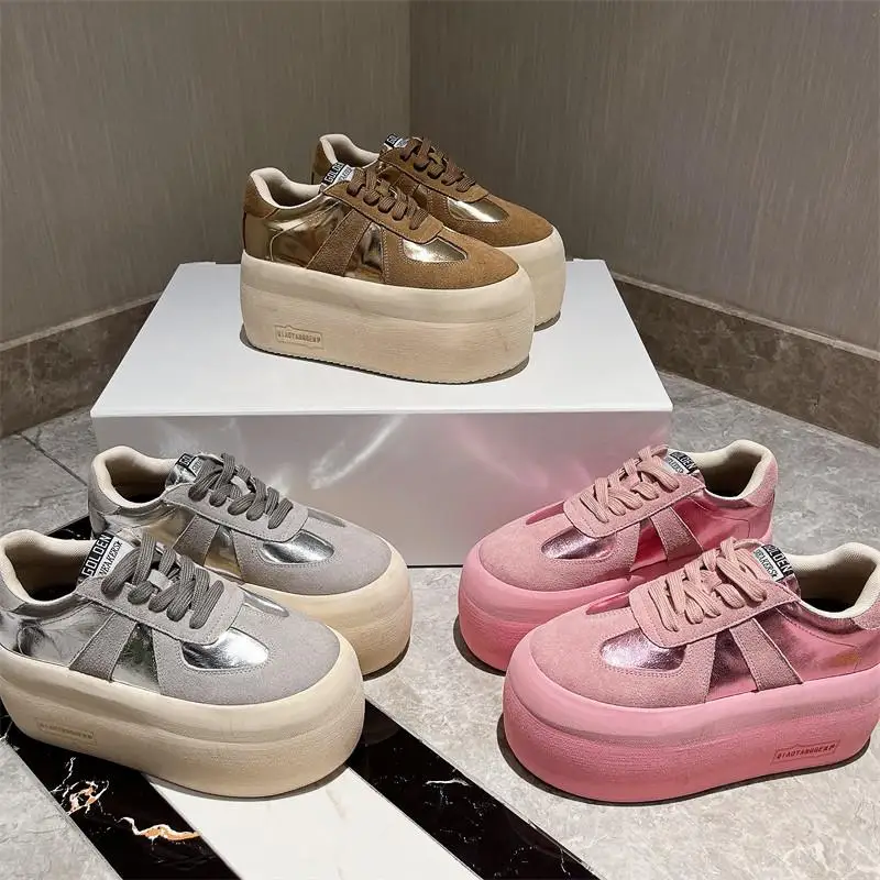 

Women High Heels Boat Shoes Platforms Chunky Sneakers Special Fashion Design Pink Casual Luxury Brand Spring Summer Thick Bottom