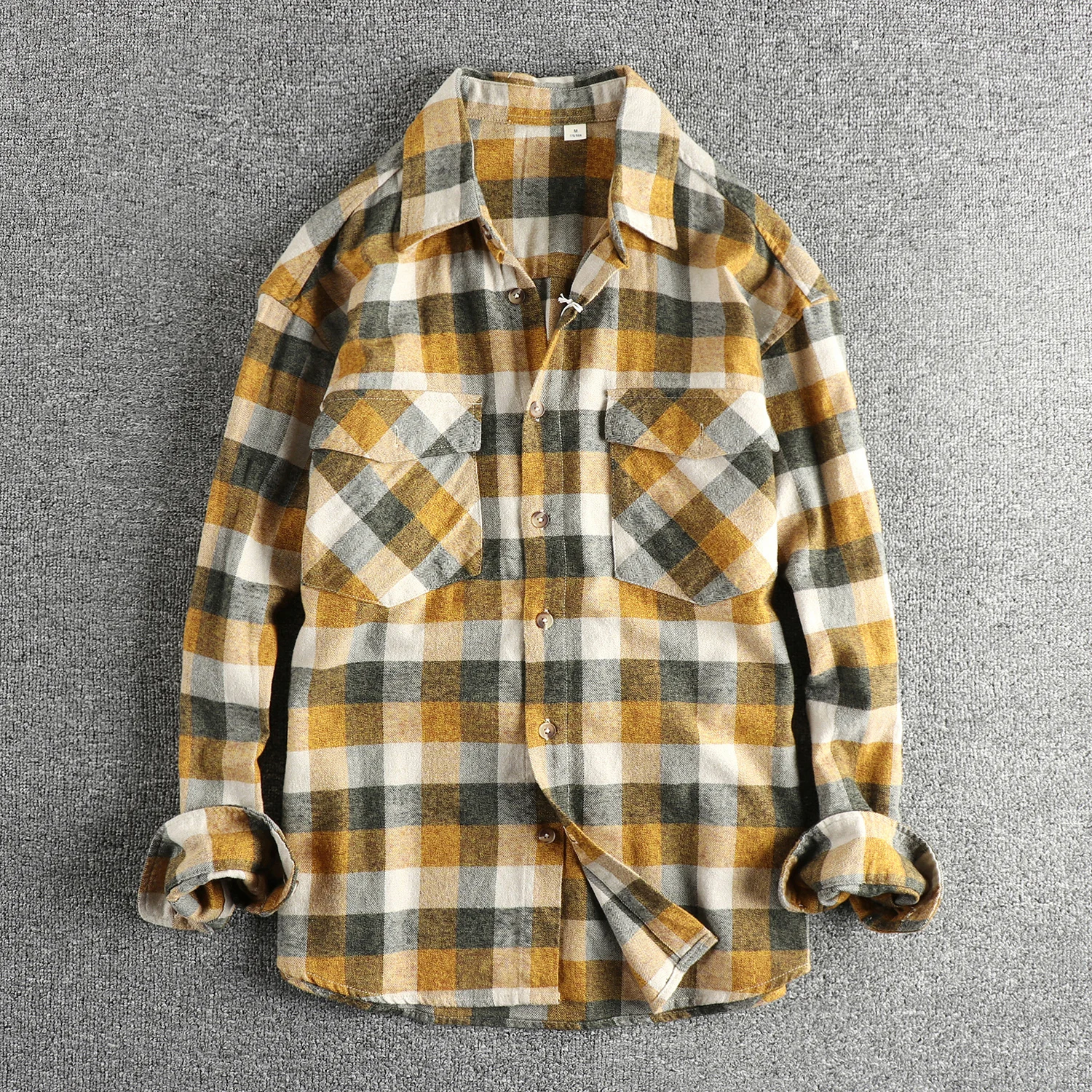 Vintage ground wool plaid shirt for men loose casual youth big plaid shirt spring and autumn coat