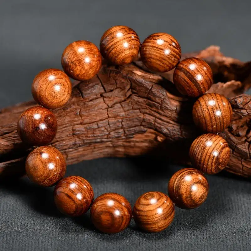 Natural Huanghuali Wood Beaded Bracelet Black 1Pcs Smooth Polished Unique Texture for Daily Wear Collection Souvenir Jewelry