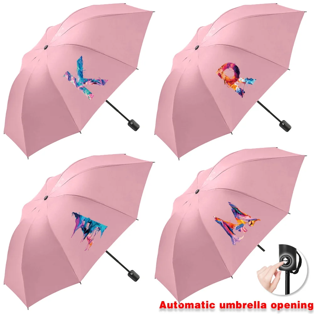 

Sunshade Sunscreen Rain Umbrellas UV Automatic Umbrella Travel Essentials Cute Print Outdoor Picnics Hiking Tours Paint Letter