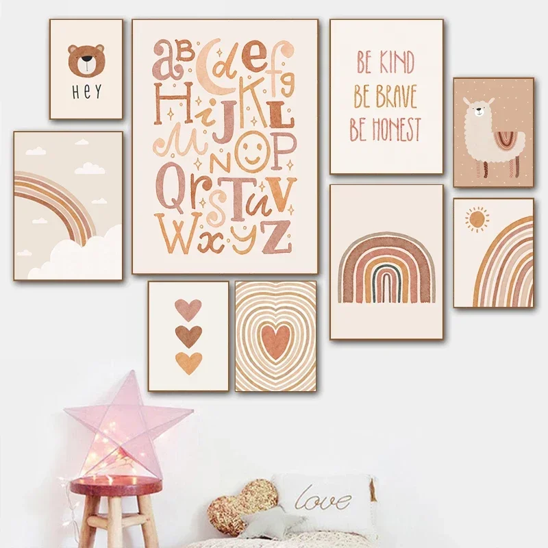 Nursery Wall Pictures Love Canvas Painting Sun Rainbow Prints Alpaca Bear Posters And Prints Nordic Paintings Kids Room