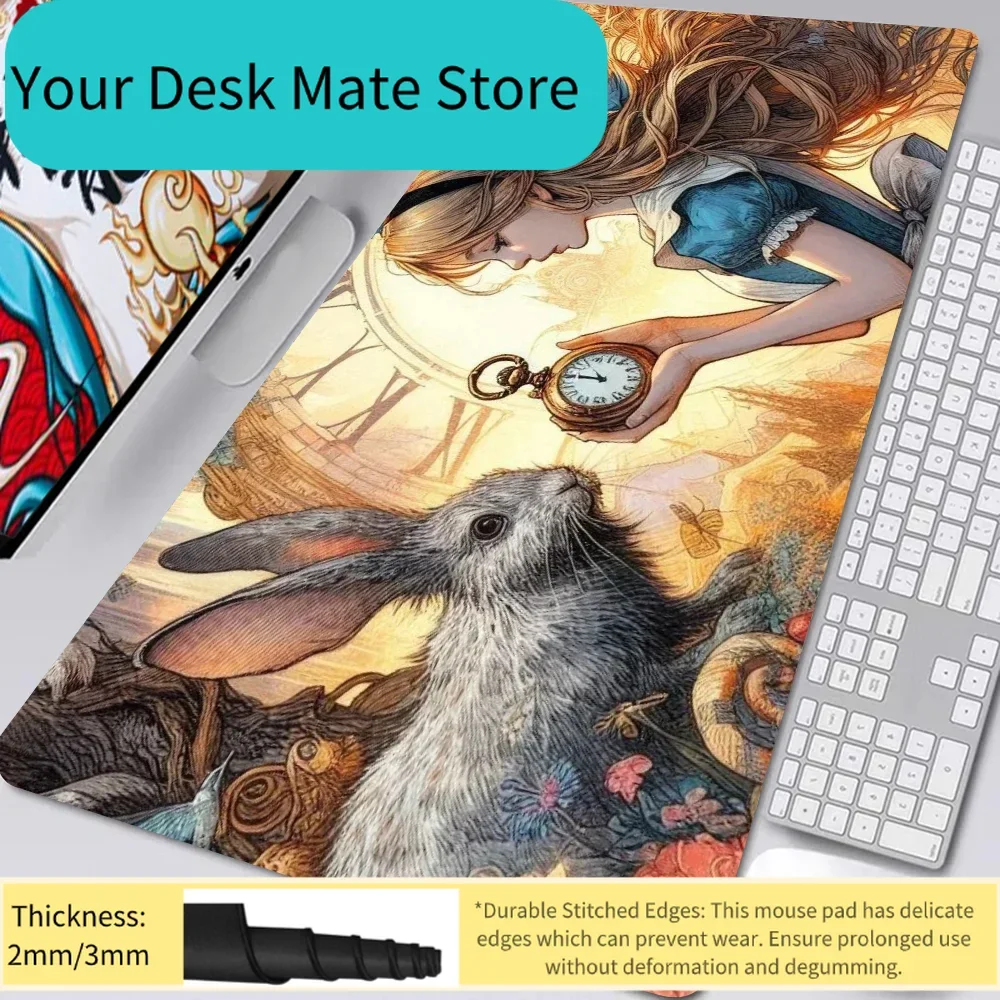 

Коврик для пола/мыши/стола XXL с изображением Алисы в Стране чудес, фэнтезийный приключенческий дизайн, игровой коврик для клавиатуры, 1 шт.