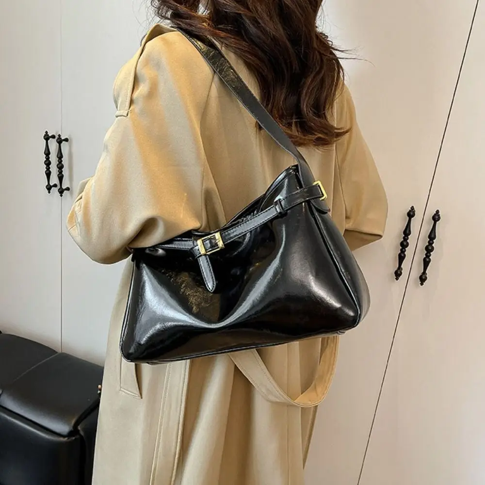 

Korean Style Retro PU Tote Bag Solid Color PU Leather Large Capacity Handbag Bohemian Style Large Capacity Underarm Packs