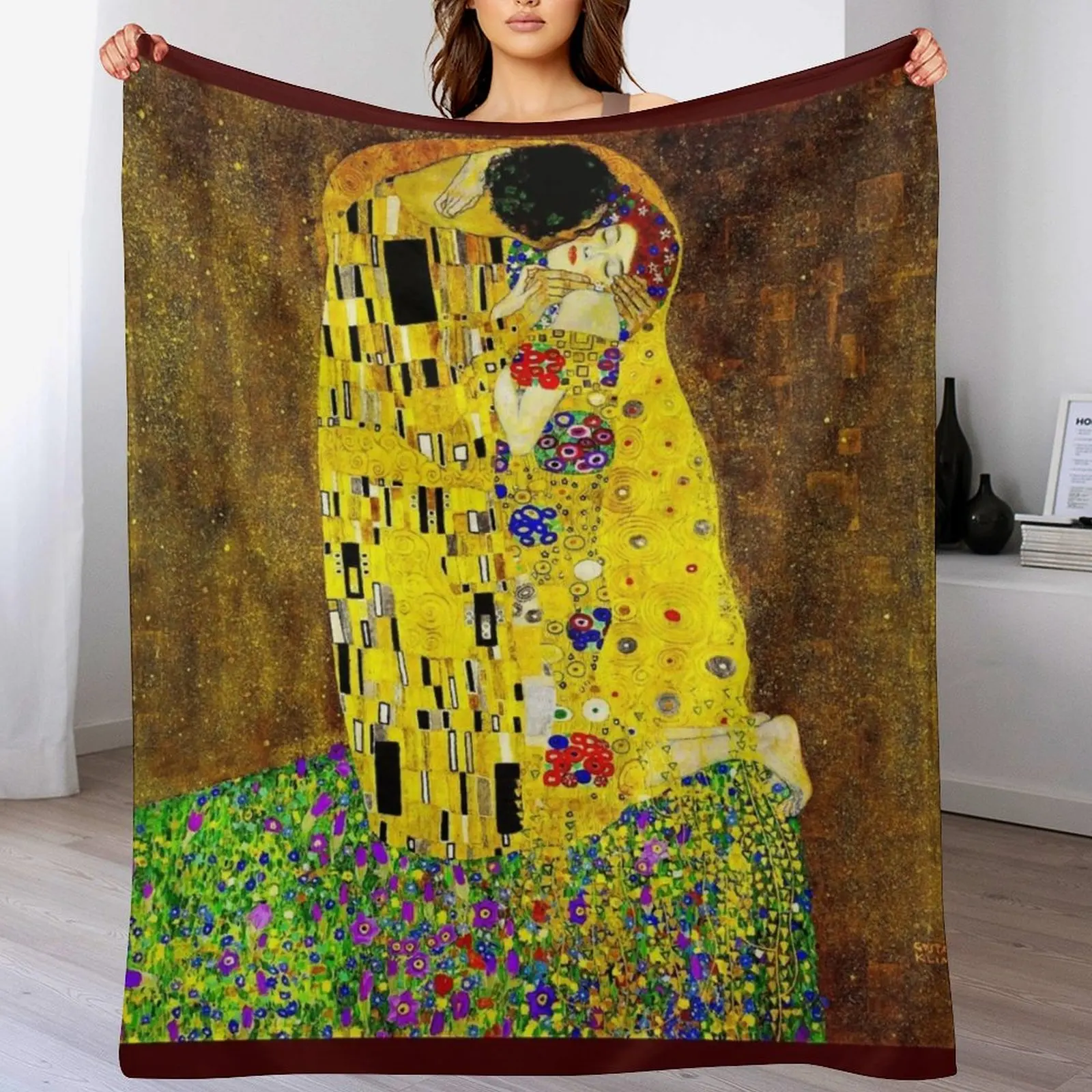 

THE KISS 1917 : Gustav Klimt High Definition Print Throw Blanket Flannel Decorative Sofas blankets ands warm for winter Blankets