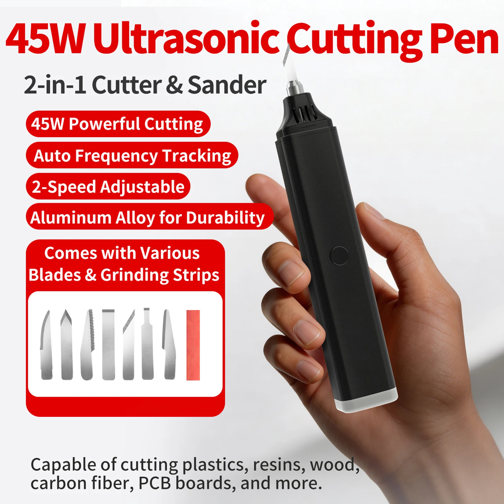 Ultrasonic Cutter 45W Acrylic Cutter Tool 40kHz Vibration, 2 Modes, USB Powered for ABS PLA Acrylic Wood Leather 3D Printer
