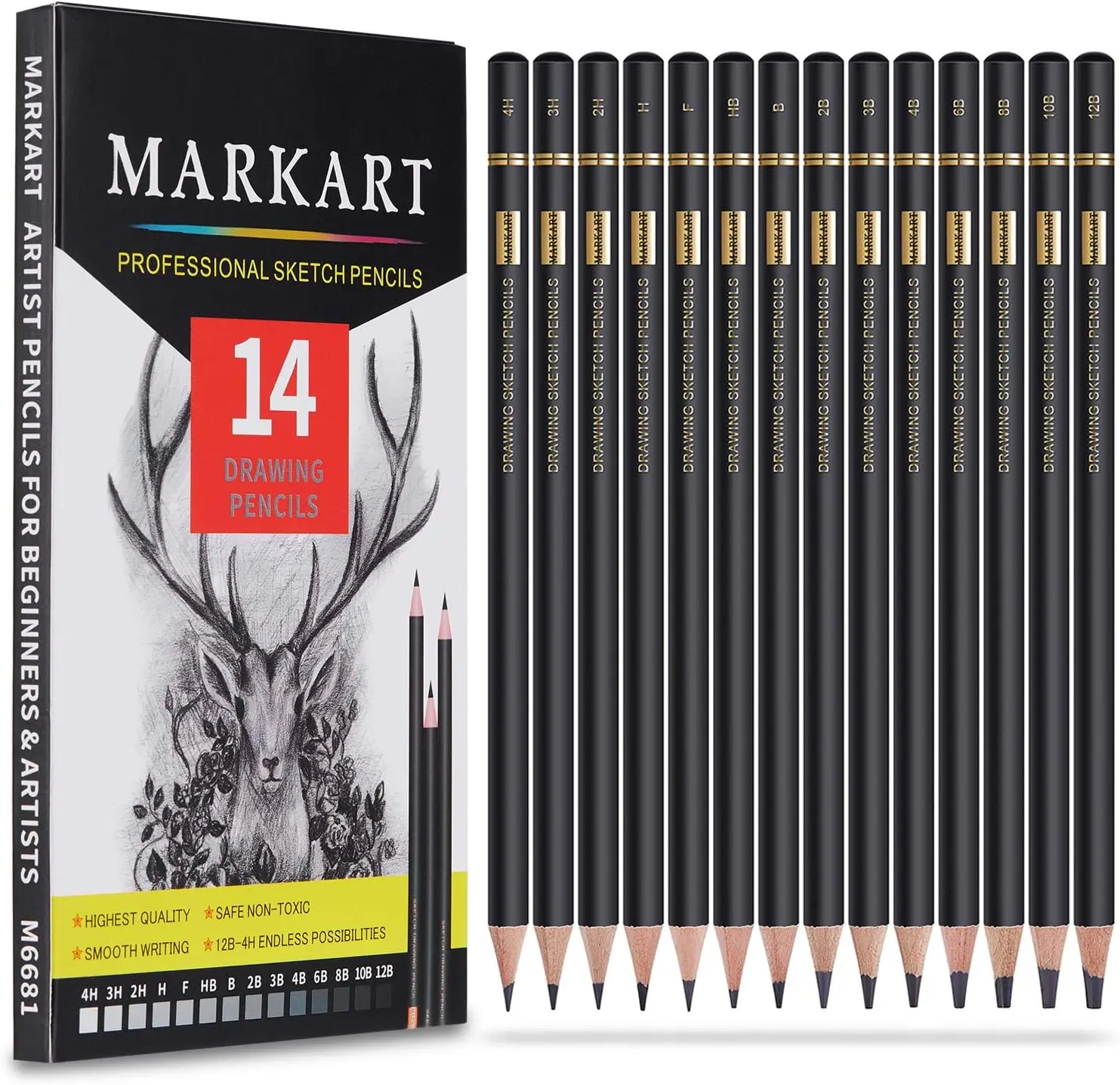 

14-Piece Professional Drawing Pencil Set (12B-4H) for Sketching & Shading, Ideal for Artists Beginners & Pros
