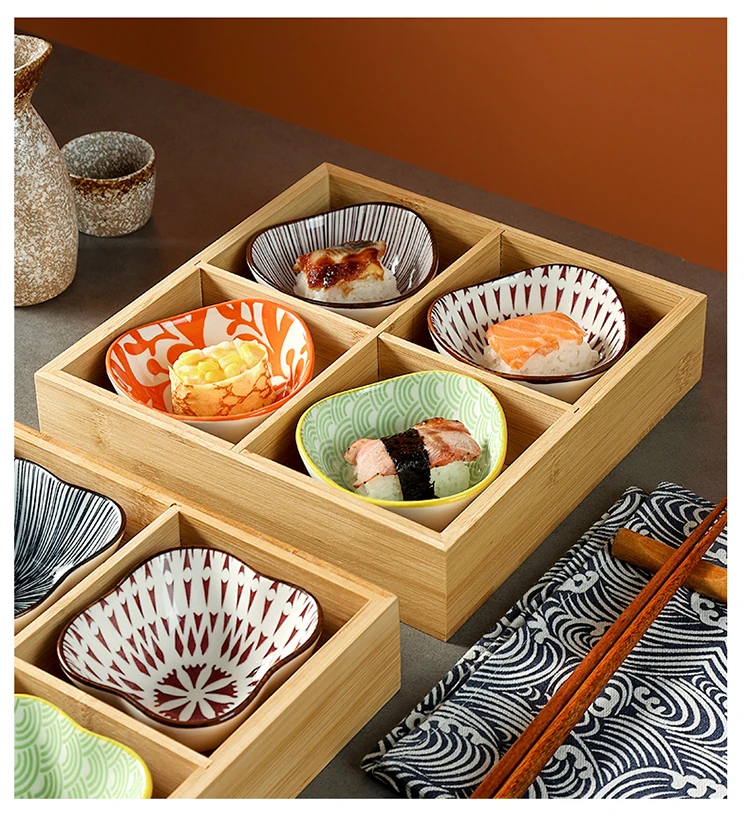 Japanese 9-compartment Tray Bamboo Compartment Dinner Plate Hotpot