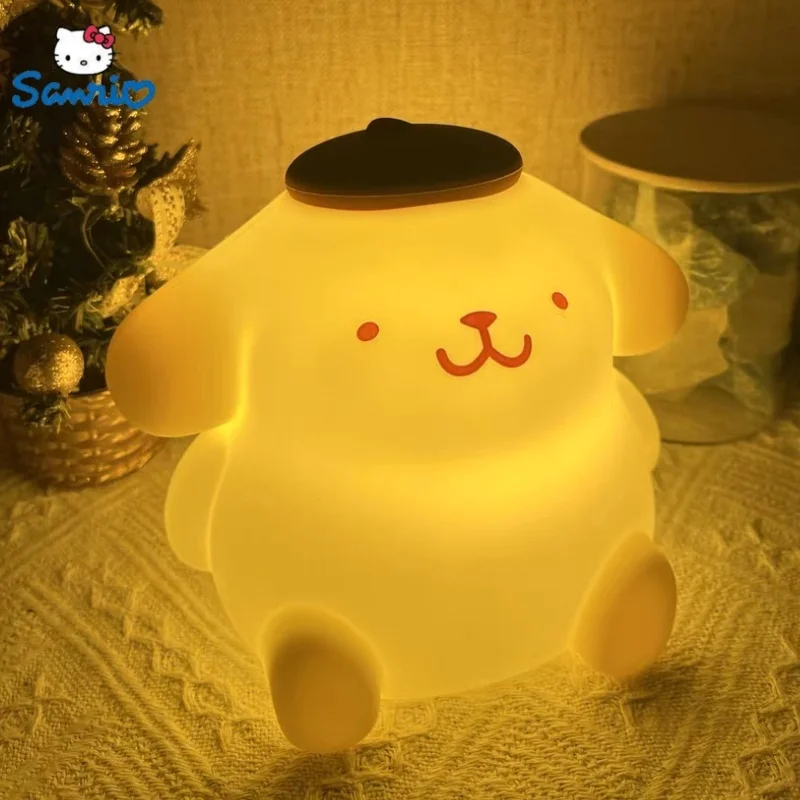 Anime Sanrio New Hangyodon Clown Fish Hanton Pat Pat Night Light Kawaii Pom Pom Purin Night Lamp Room Decor Toy For Girls Gift