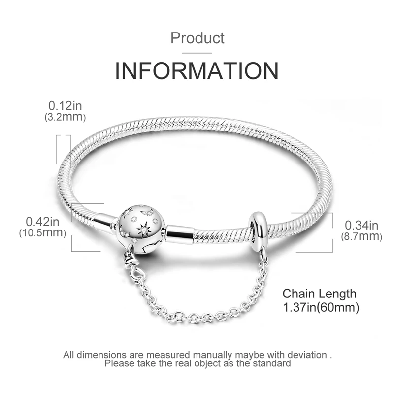 Sternennacht und Vollmond Sicherheitskette Schlangenknochen-Kettenarmband 925 Silber Charm-Armband 17-20CM für Frauen DIY Schmuck Geschenk – Detail 3
