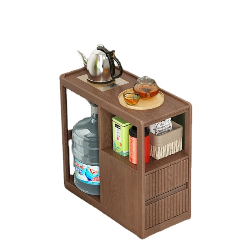 Hxl Solid Wood Mobile Coffee Table Tea Cabinet Living Room Side Table Tea Table Boiling Water Tea Cart Small Tea Table