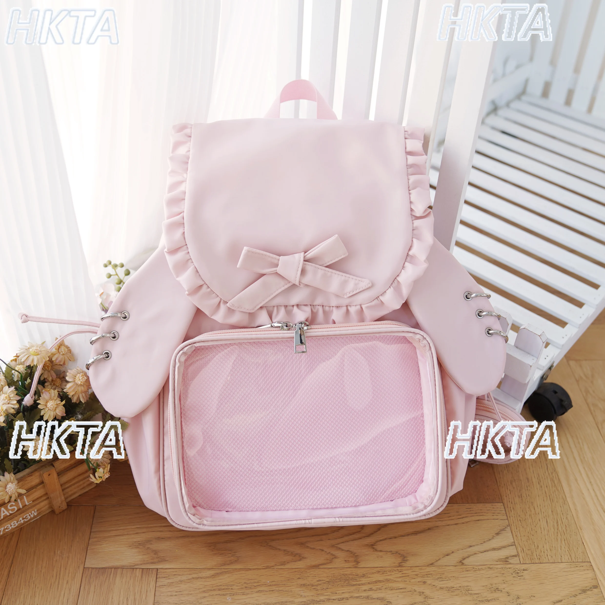 Japanese Cute Cartoon Bow Fungus Edge Large Capacity Backpack Bag Women Shoulder College Casual Lolita Schoolbags Pain Bag Girl