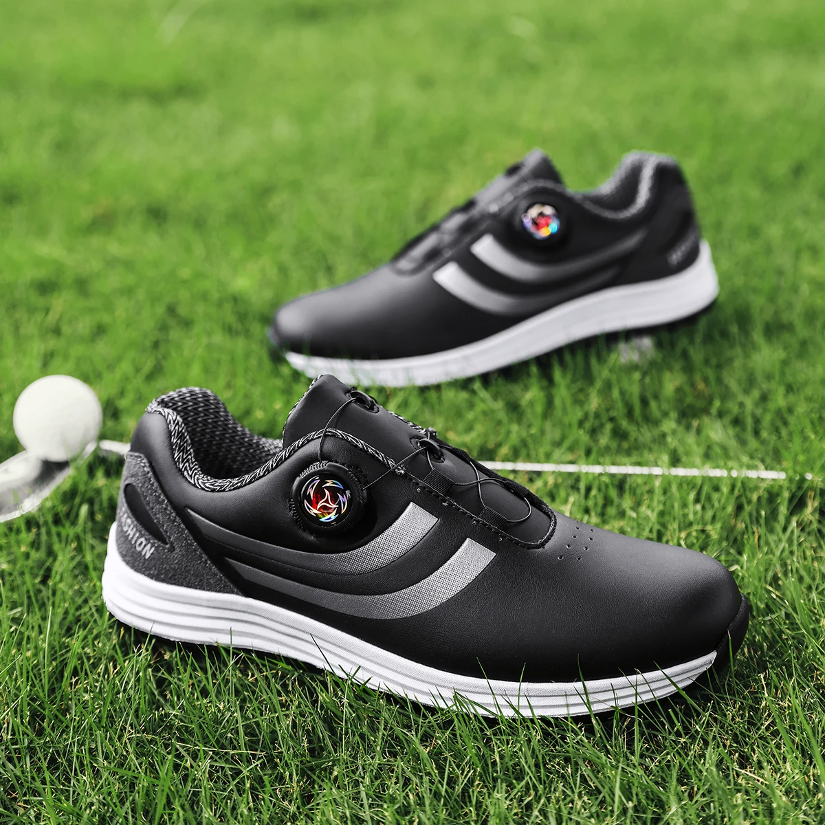 Men's Sports Casual Shoes, New Summer Style, Fashionable and Comfortable, Pu Leather Solid Color Upper, Waterproof Breathable Hole Design Casual Shoes, Men's Rotary Buckle Lace-Up Comfortable Elastic Adjustable Versatile Simple Men's White Shoes, Outdoor Fashion Golf Shoes, Wear-Resistant Non-Slip Thick Sole Simple Stripe Print Color-Blocking Design Comfortable Sneakers Men's Outdoor Walking Casual Shoes Men's Youth Fashion Trendy Handsome Running Shoes Men