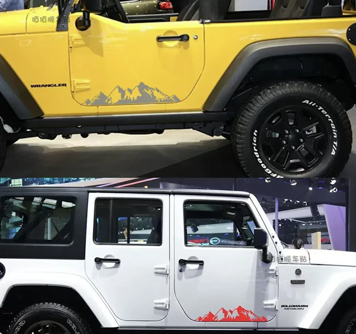 Pair Mountain Peak Tree Window Sticker Door Bod Blackout Outdoor Vinyl Graphics Wrap Decal for JK JL JT 2007-2022