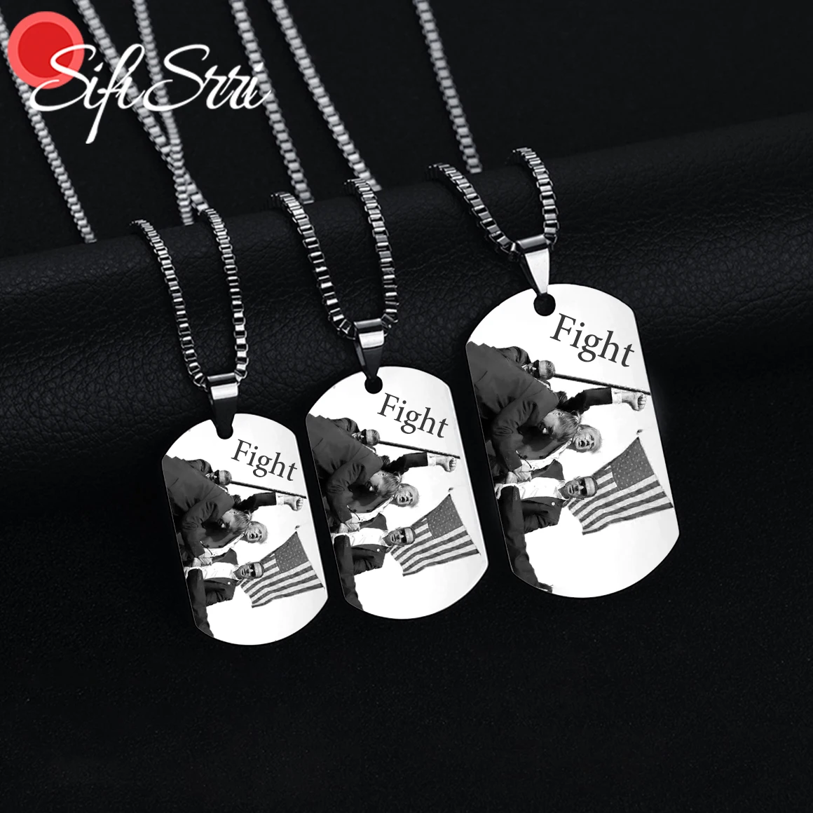 Sifisrri Personalized FIGHT Donald Trump's Iconic Moment Photo Necklace Custom Donald Trump I Will Fight Pendant Jewelry Gift