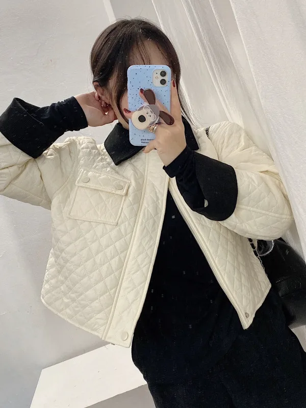 

Retro Cotton Vest Women'sWinter New Loose Light Warmth Diamond Pattern Lapel keted CoatiRecommended SleOffice Faion Zi...