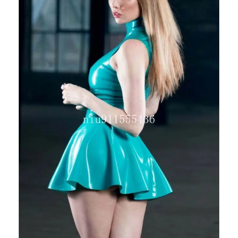 Sexy Natural Latex Women Dress Back Zippers Costume