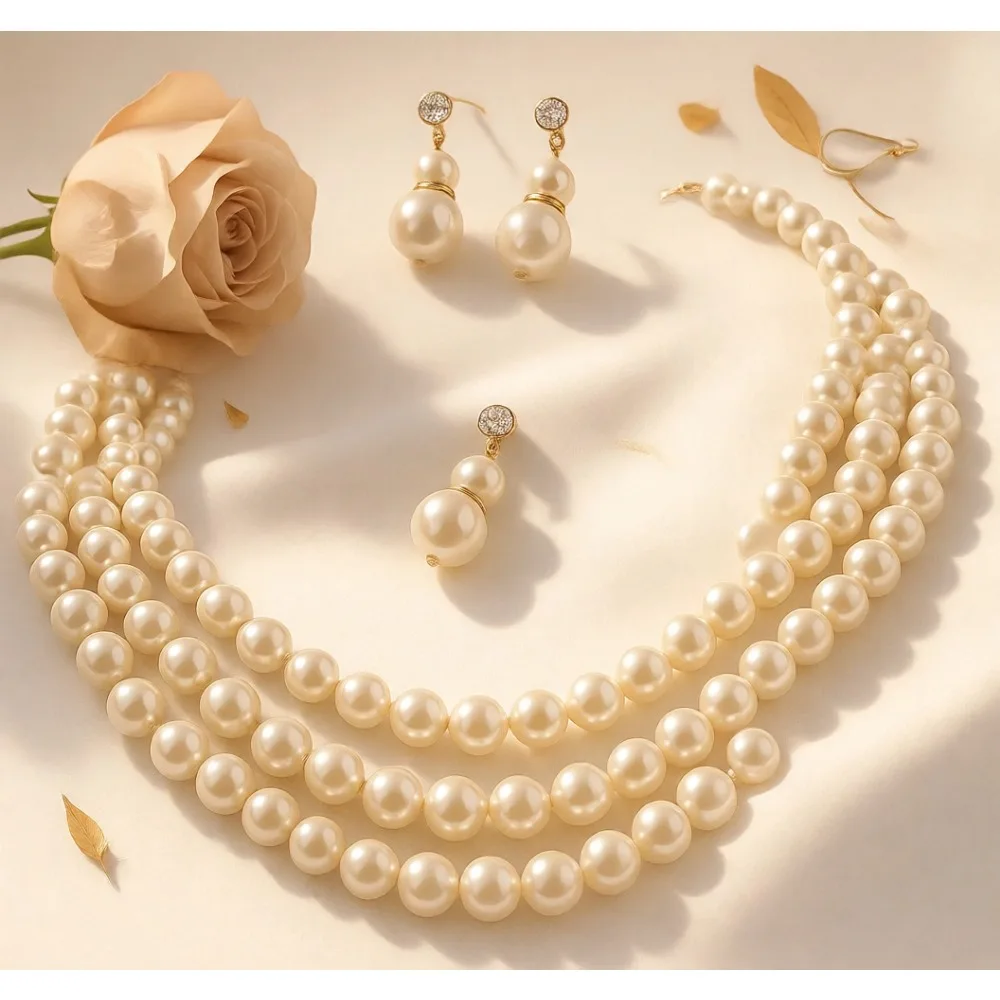 

Многожильный комплект украшений из искусственного жемчуга: ожерелье и серьги, регулируемый, элегантный, для женщин, на свадьбы, выпускные и особых случаев