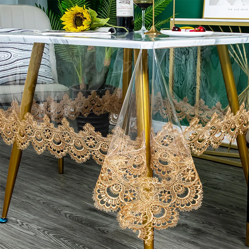 PVC soft glass transparent Tablecloth oilcloth lace table cover custom Square Round waterproof table cloth