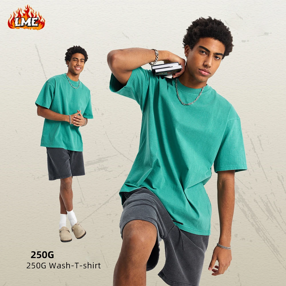 핫 세일 맞춤 로고 남성 의류 250GSM 헤비웨이트 코튼 빈티지 산성 워싱 오버사이즈 티셔츠 남성용