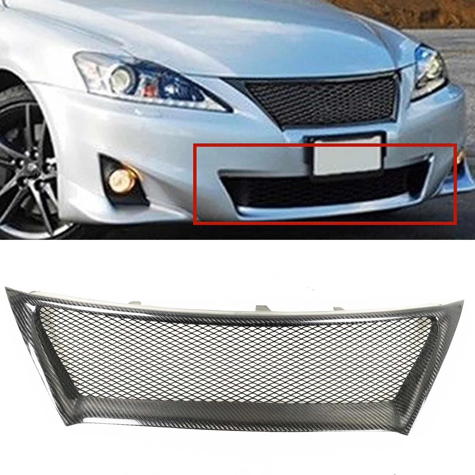 

Car Upper Bumper Hood Racing Grills Front Grille For Lexus IS250 IS350 2011-2013 Sport 4 Door Real Carbon Fiber Mesh Body Kit